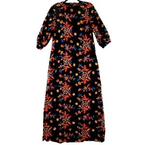 NEW Jackie O’ Loungewear Velvet Velour Maxi Dress Multicolor Floral Embroidery
